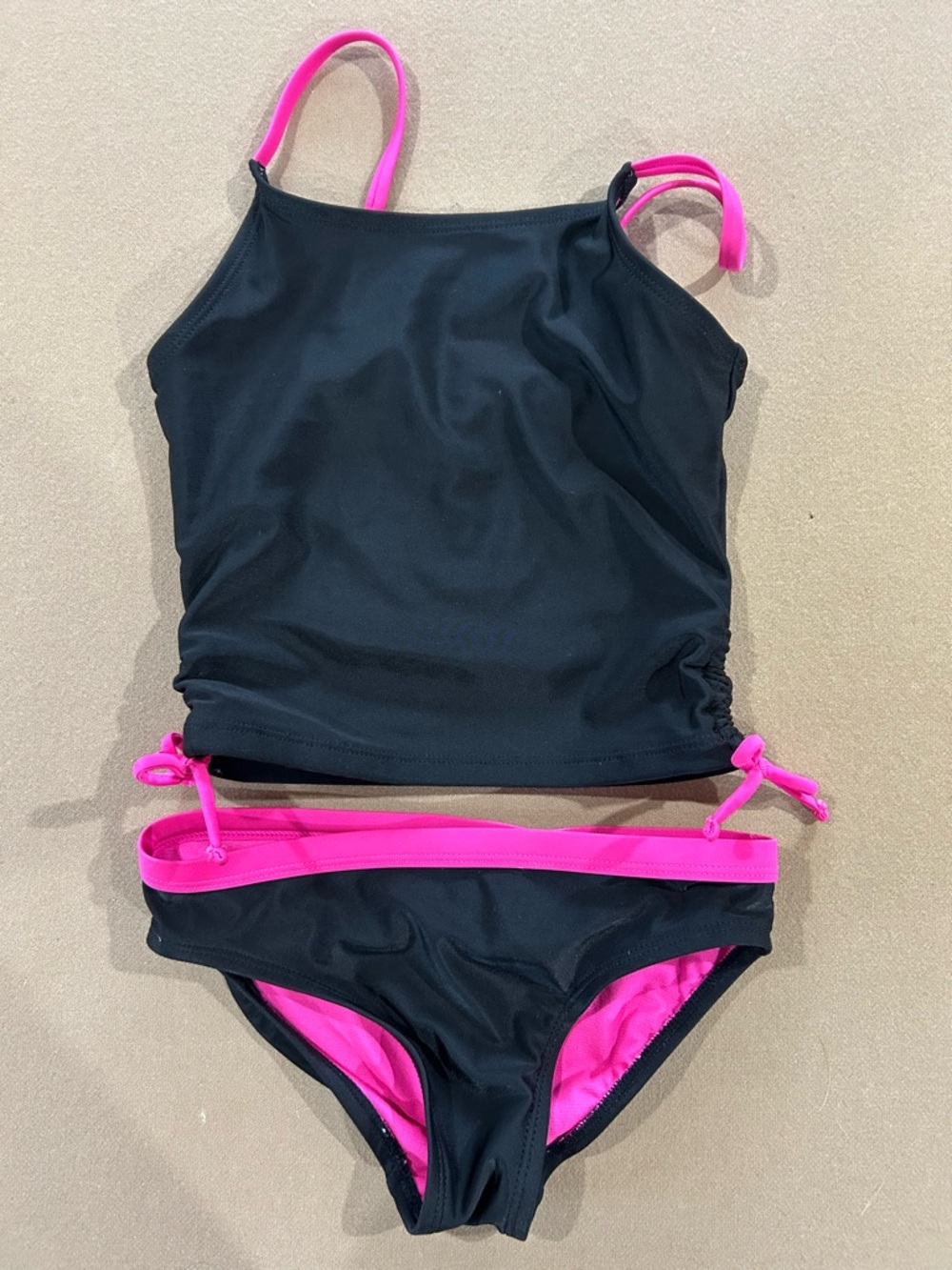 Kids Black & Hot Pink Tankini Swim Set